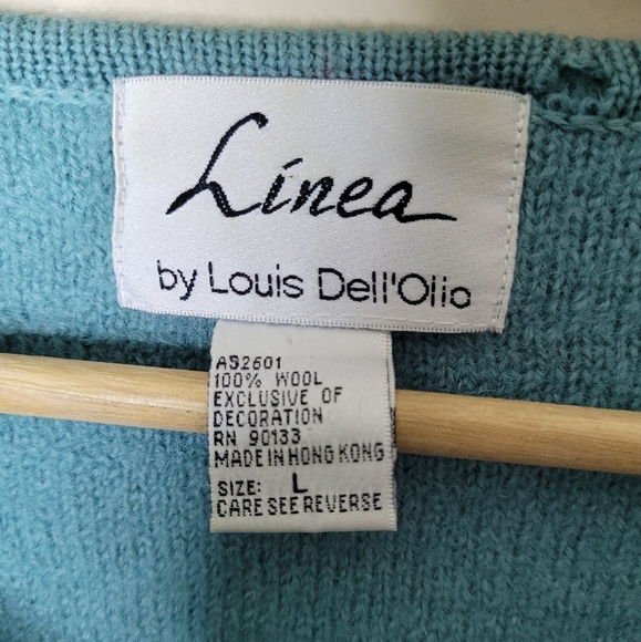 Vintage Linea By Louis Dell'Olio Wool Cardigan L Floral Embroidered Classic - Picture 8 of 9